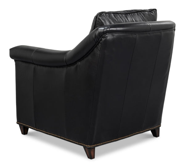 Sarreid Vandike Arm Chair: Luxurious Onyx Black Leather With Elegant Gold Nailhead Trim For Sophisticated Style Black  54193