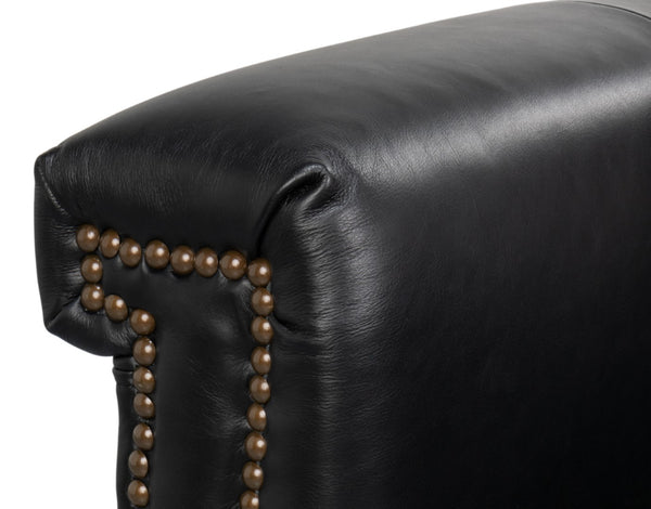 Sarreid Vandike Arm Chair: Luxurious Onyx Black Leather With Elegant Gold Nailhead Trim For Sophisticated Style Black  54193