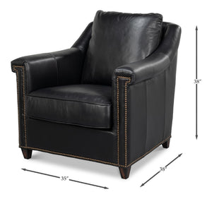Sarreid Vandike Arm Chair: Luxurious Onyx Black Leather With Elegant Gold Nailhead Trim For Sophisticated Style Black  54193