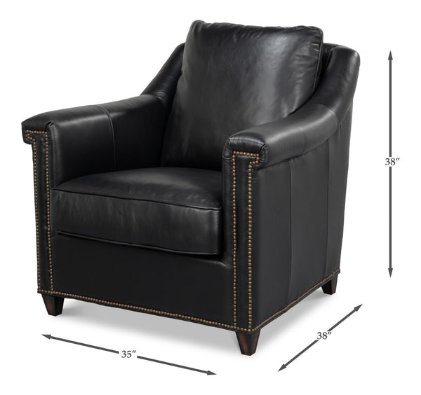 Sarreid Vandike Arm Chair: Luxurious Onyx Black Leather With Elegant Gold Nailhead Trim For Sophisticated Style Black  54193