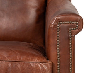 Sarreid Vandike Arm Chair - Elegant Newark Brown Leather With Gold Nailhead Trim For Stylish Living Spaces Brown  54195