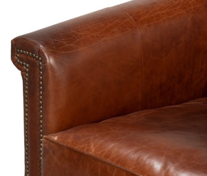 Sarreid Vandike Arm Chair - Elegant Newark Brown Leather With Gold Nailhead Trim For Stylish Living Spaces Brown  54195