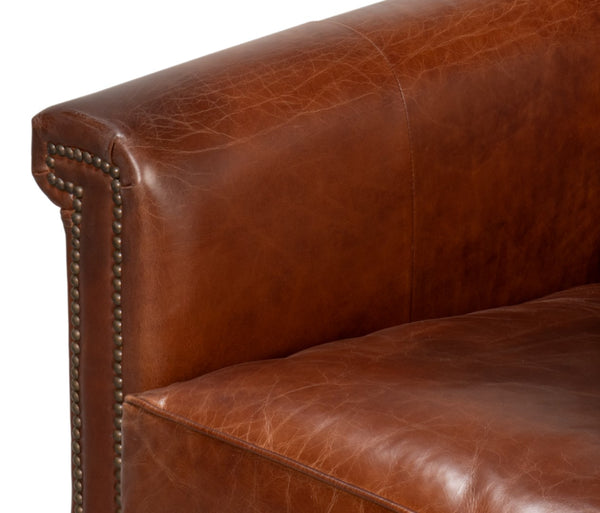 Sarreid Vandike Arm Chair - Elegant Newark Brown Leather With Gold Nailhead Trim For Stylish Living Spaces Brown  54195