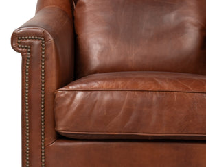 Sarreid Vandike Arm Chair - Elegant Newark Brown Leather With Gold Nailhead Trim For Stylish Living Spaces Brown  54195