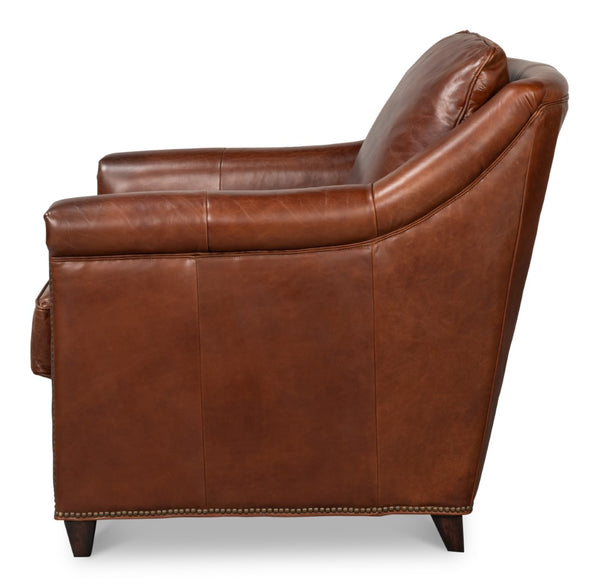 Sarreid Vandike Arm Chair - Elegant Newark Brown Leather With Gold Nailhead Trim For Stylish Living Spaces Brown  54195
