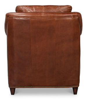 Sarreid Vandike Arm Chair - Elegant Newark Brown Leather With Gold Nailhead Trim For Stylish Living Spaces Brown  54195