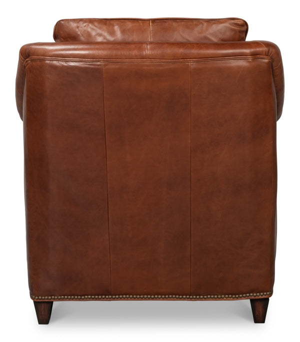 Sarreid Vandike Arm Chair - Elegant Newark Brown Leather With Gold Nailhead Trim For Stylish Living Spaces Brown  54195