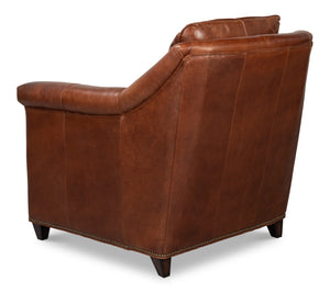 Sarreid Vandike Arm Chair - Elegant Newark Brown Leather With Gold Nailhead Trim For Stylish Living Spaces Brown  54195