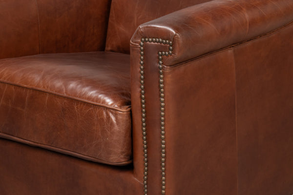 Sarreid Vandike Arm Chair - Elegant Newark Brown Leather With Gold Nailhead Trim For Stylish Living Spaces Brown  54195