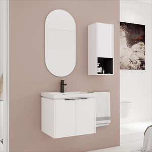 English Elm 24" Wall-Mounted Bathroom Vanity With Ceramic Sink & Side Cabinet - Stylish Soft-Close Design! W999S00333
