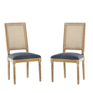 English Elm [set of 2] French Provincial Rubberwood Dining Chairs with Cane Back and Fluted Legs Blue Gray N767P375346U