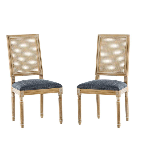 English Elm [set of 2] French Provincial Rubberwood Dining Chairs with Cane Back and Fluted Legs Blue Gray N767P375346U