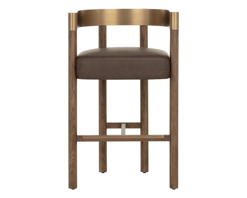 Sunpan MANOLO Barstool - Modern Elegance with Antique Brass, Chocolate Ash & Faux Leather Comfort Design 112548