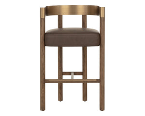 Sunpan MANOLO Barstool - Modern Elegance with Antique Brass, Chocolate Ash & Faux Leather Comfort Design 112548