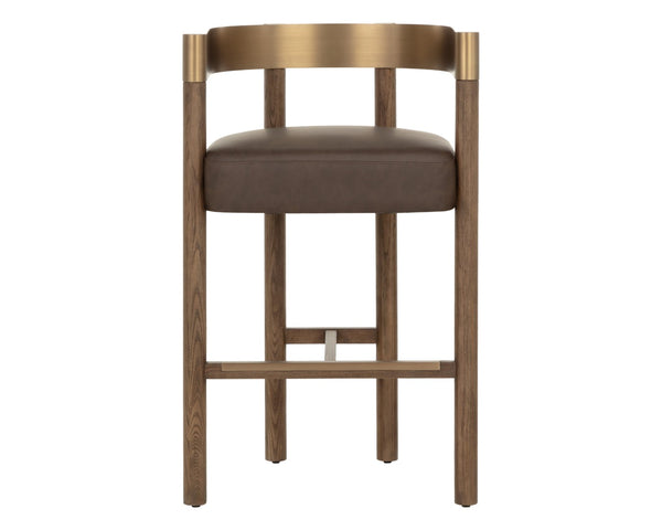 Sunpan MANOLO Barstool - Modern Elegance with Antique Brass, Chocolate Ash & Faux Leather Comfort Design 112548