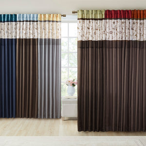 JLA Home Madison Park - Embroidered Curtain Panel with Timeless Floral Stitching, Lined Light-Filtering Drapery for Elegance Spice MP40-5470