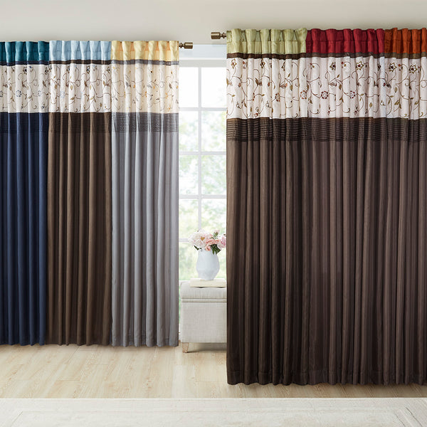 JLA Home Madison Park - Embroidered Curtain Panel with Timeless Floral Stitching, Lined Light-Filtering Drapery for Elegance Spice MP40-5470