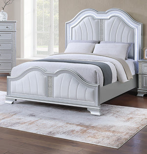 English Elm Cotemporary Queen Bed with Double-Arched Headboard, Glitter Stripe & Built-In LED Lighting, Upholstered Plush Gray 29 L x 5 W x 68 H B011S01692