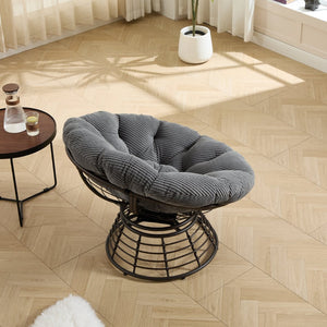 English Elm Comfortable Papasan Swivel Chair Pe Rattan Bowl Seat with Plush Corduroy Cushion W640P443552
