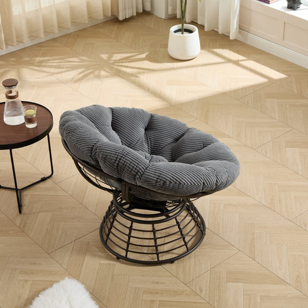 English Elm Comfortable Papasan Swivel Chair Pe Rattan Bowl Seat with Plush Corduroy Cushion W640P443552