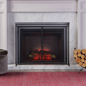 English Elm Christopher Knight Home® - FIREPLACE Samantha Iron Screen with Matte Finish, Handcrafted Mesh Guard, Dual Doors & Sleek Frame Black 67721.00