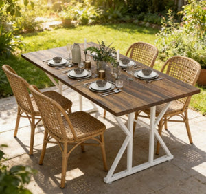 English Elm Mid-century Nordic Rubberwood Dining Table Seats Four with Dark Mahogany Finish T3971P429249