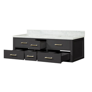 English Elm Black Double Bath Vanity With Carrara Marble Top - Elegant Design, Soft-Close Drawers, Fully Assembled B2731P258030