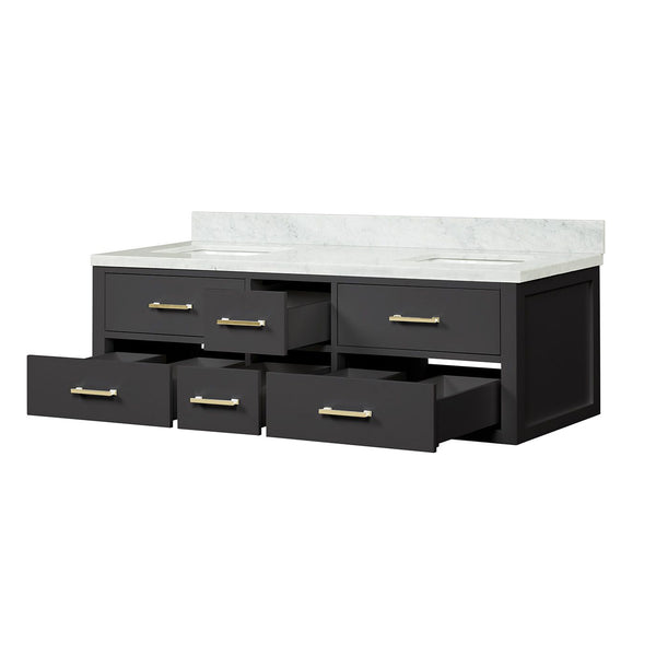 English Elm Black Double Bath Vanity With Carrara Marble Top - Elegant Design, Soft-Close Drawers, Fully Assembled B2731P258030