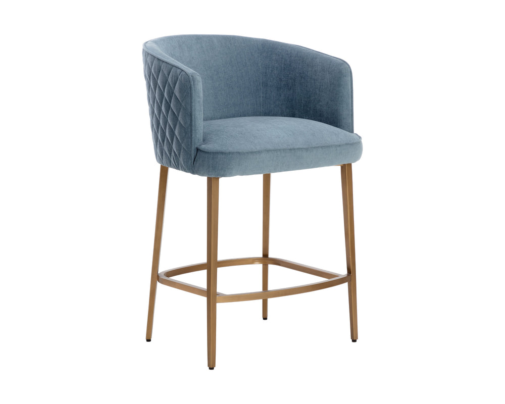 Sunpan Cornella Counter Stool - Elegant Modern Design with Antique Brass Frame and Chic Diamond Stitching Danny Iceberg