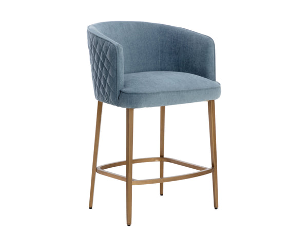 Sunpan Cornella Counter Stool - Elegant Modern Design with Antique Brass Frame and Chic Diamond Stitching Danny Iceberg