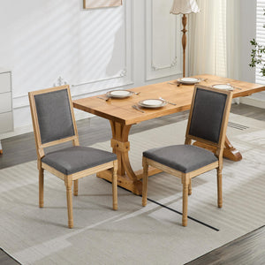 English Elm French Louis Dining Chair Set of 2 with Carved Solid Wood Frame, Square Backrest, Cushioned Comfort Gray W1143P325858