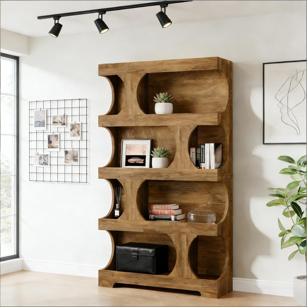 English Elm Practical S-shaped Bookcase Four Tier Mdf Shelving Unit for Living Room or Office T3971P452699