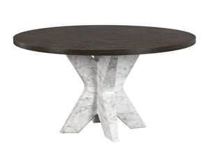 Sunpan Cypher Modern Dining Table Base with Grey Faux Marble Finish for Indoor and Outdoor Spaces Marble Look / White