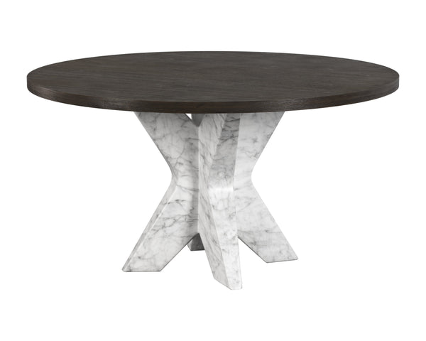 Sunpan Cypher Modern Dining Table Base with Grey Faux Marble Finish for Indoor and Outdoor Spaces Marble Look / White
