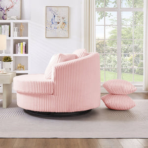English Elm 360° Swivel Round Corduroy Lounge Chair Oversized Sculptural Seat for Living Room Pink W3705S00040
