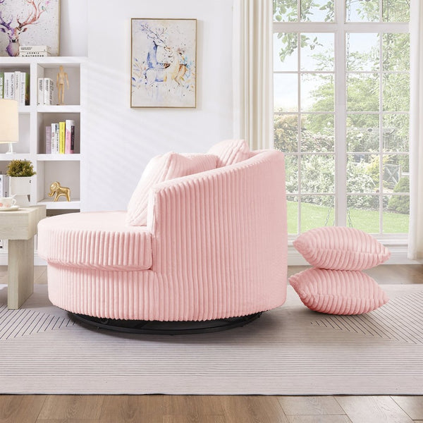 English Elm 360° Swivel Round Corduroy Lounge Chair Oversized Sculptural Seat for Living Room Pink W3705S00040