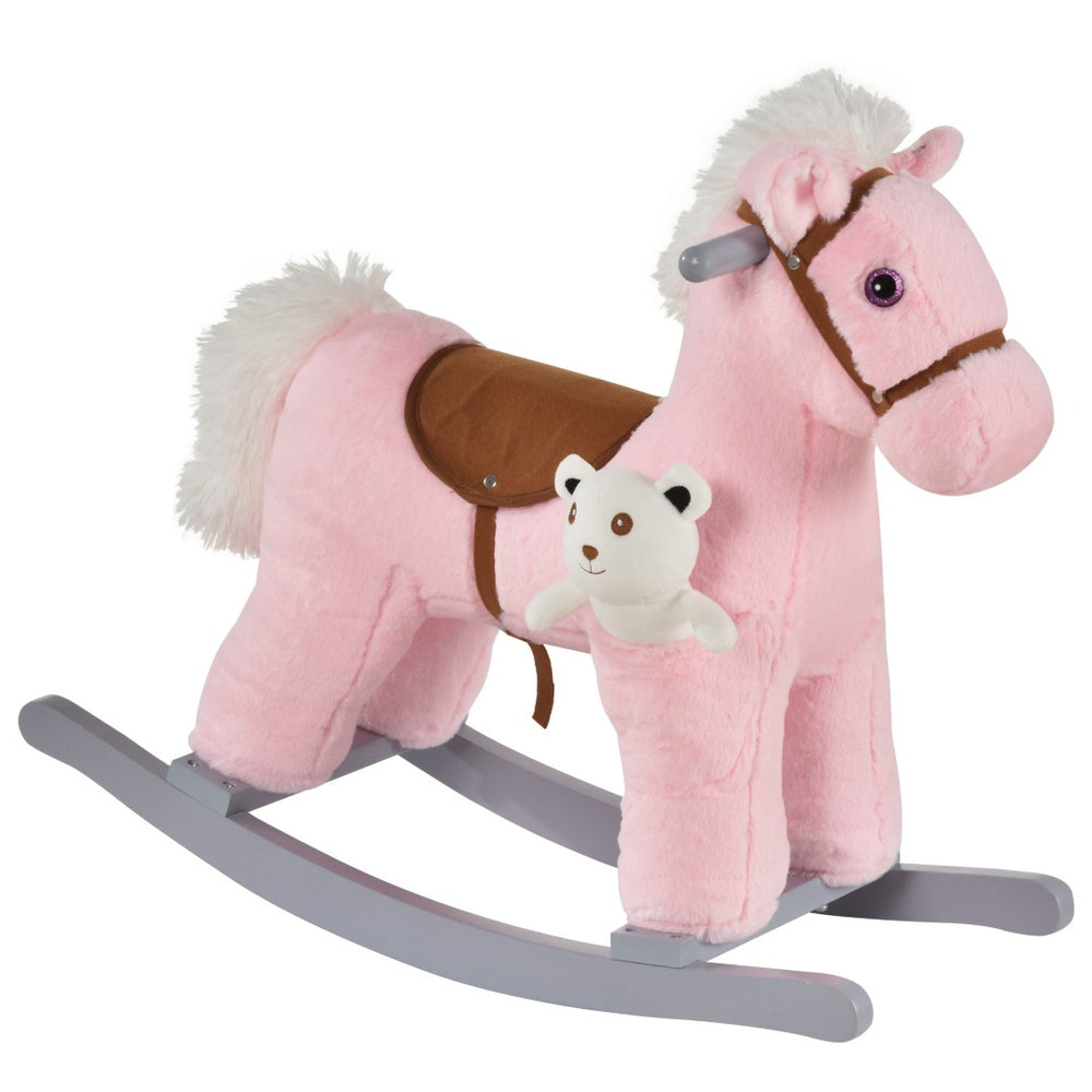 English Elm Qaba Plush Rocking Horse Ride on Toy for Toddlers with Sounds and Bear Companion W2225P200497