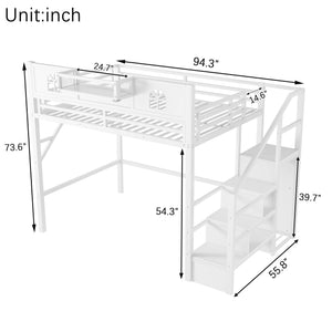 English Elm Full Size Loft Bed With Integrated Wardrobe, Stairs, House-Shaped Guardrails & Space-Saving Design W2593S00037
