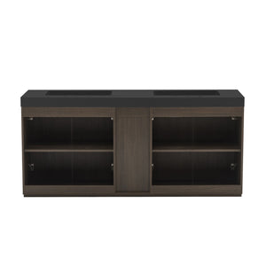 English Elm Galan 72 Inch Double Sink Vanity Fluted Wood Quartz Top Freestanding Bathroom Cabinet Oak,Smoke W1865S00229