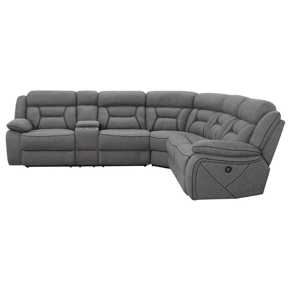 English Elm Barton Power Reclining Sectional with Gel Foam and Faux Suede for Media Rooms B062S01554