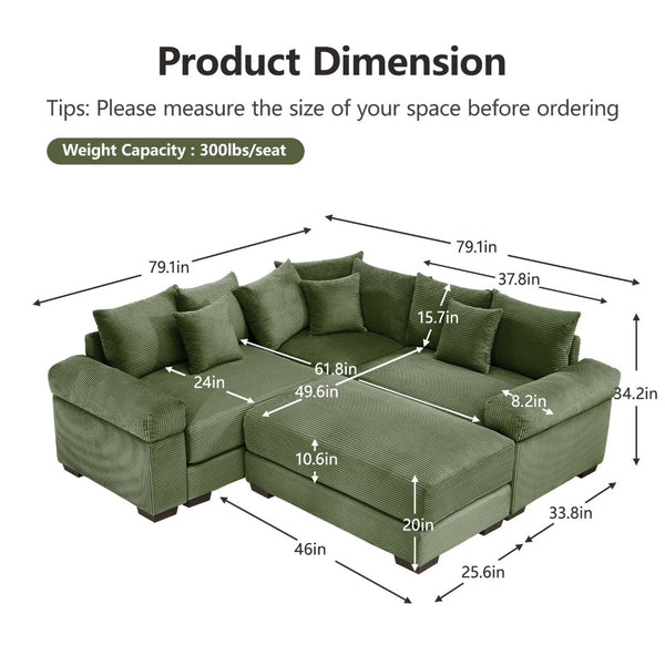 English Elm Oversized Modular Sectional Couch - Ultra-Comfortable Corduroy, Deep Seats & Flexible Design For Living Spaces W714S01339-GIGA