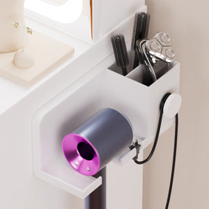 English Elm Vanity LED mirror vanity with 3-mode dimmable lights, power & USB ports, hairdryer holder, stool W1668P197385