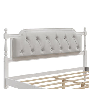 English Elm Traditional Solid Wood Bed Frame with Tufted Upholstered Headboard, No Box Spring Needed, Sturdy Support Antique White 83.1 L x 15.5 W x 5.1 H BS701P242647K