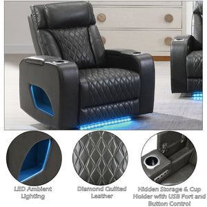 English Elm Taddeo Power Recliner with Headrest Usb Wireless Charging Led and Cup Holders B2726P435912