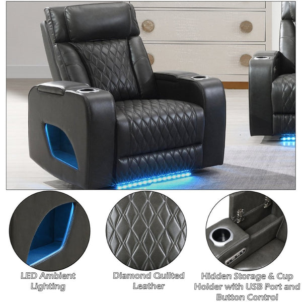 English Elm Taddeo Power Recliner with Headrest Usb Wireless Charging Led and Cup Holders B2726P435912