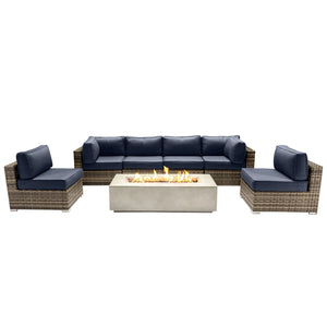 English Elm Fully Assembled 7-Piece Outdoor Seating Set With Fire Pit & Premium Cushions For Cozy Gatherings B120S00137