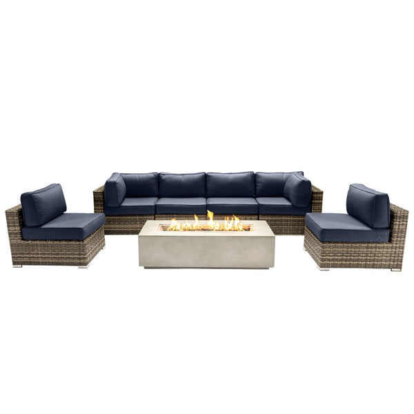 English Elm Fully Assembled 7-Piece Outdoor Seating Set With Fire Pit & Premium Cushions For Cozy Gatherings B120S00137