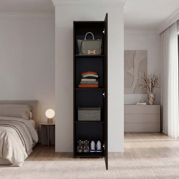 English Elm Wenge Finish Slim Four Shelf Storage Cabinet for Bedroom Hallway or Tight Spaces B062P483763