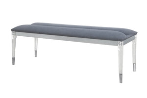 English Elm LAURA Silver Bench with Acrylic Legs & Padded Seat, Soft Silver Finish, Solid Wood Frame, Bedroom Accent B201P294306