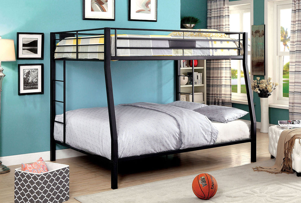 English Elm Contemporary Black Metal Bunk Bed - Full Over Queen Design With Safe Rails & Ladder For Space-Saving B2741S00375